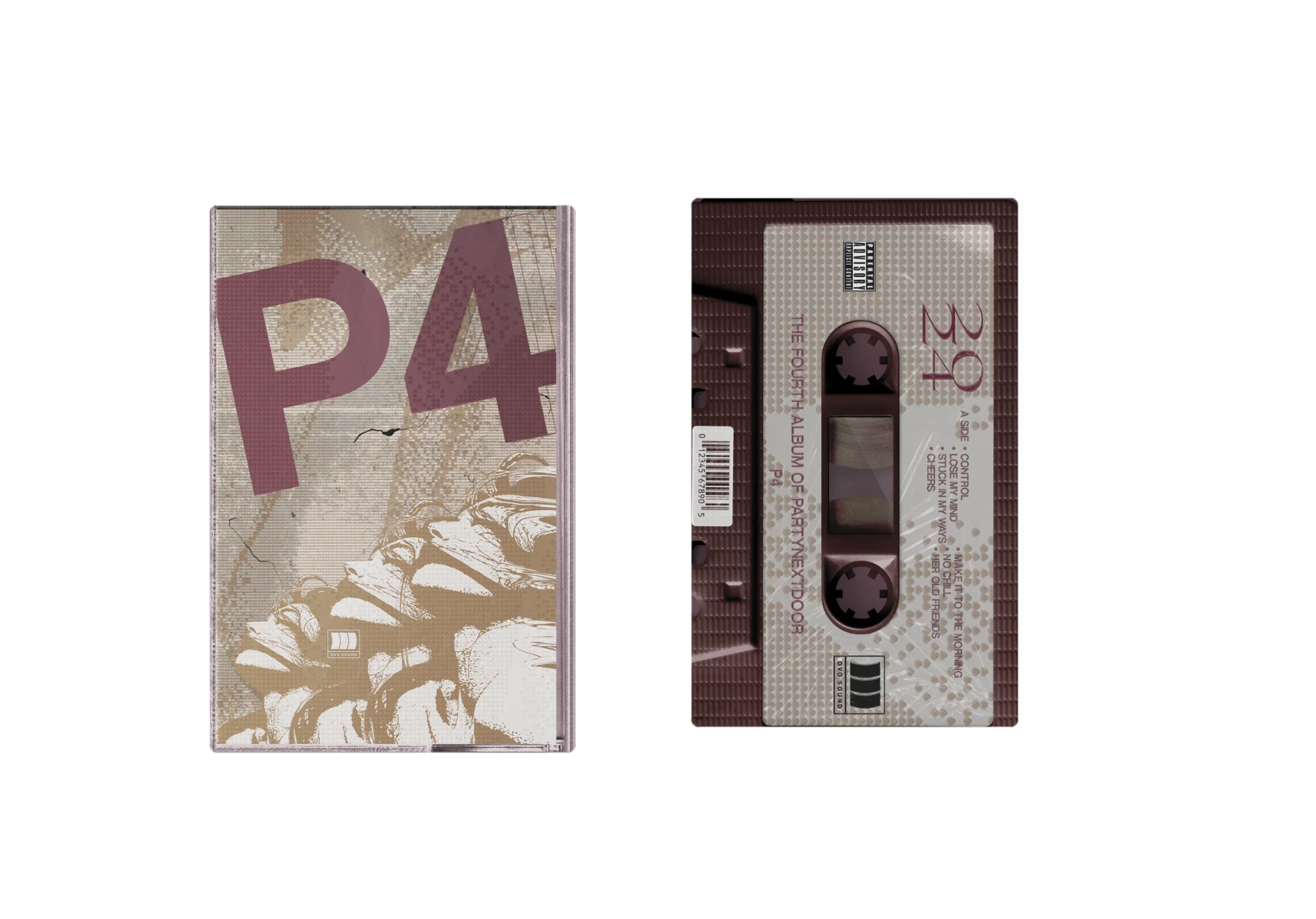 P4 cassette case beside the plum cassette with its printed label
